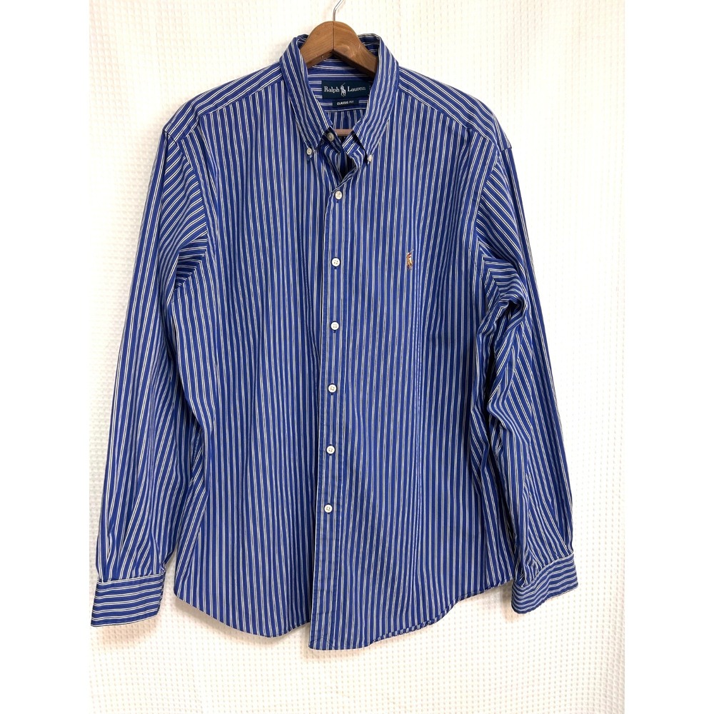 Ralph Lauren Mens size XL Striped Blue White Long Sleeve  Button Up Shirt Pony d